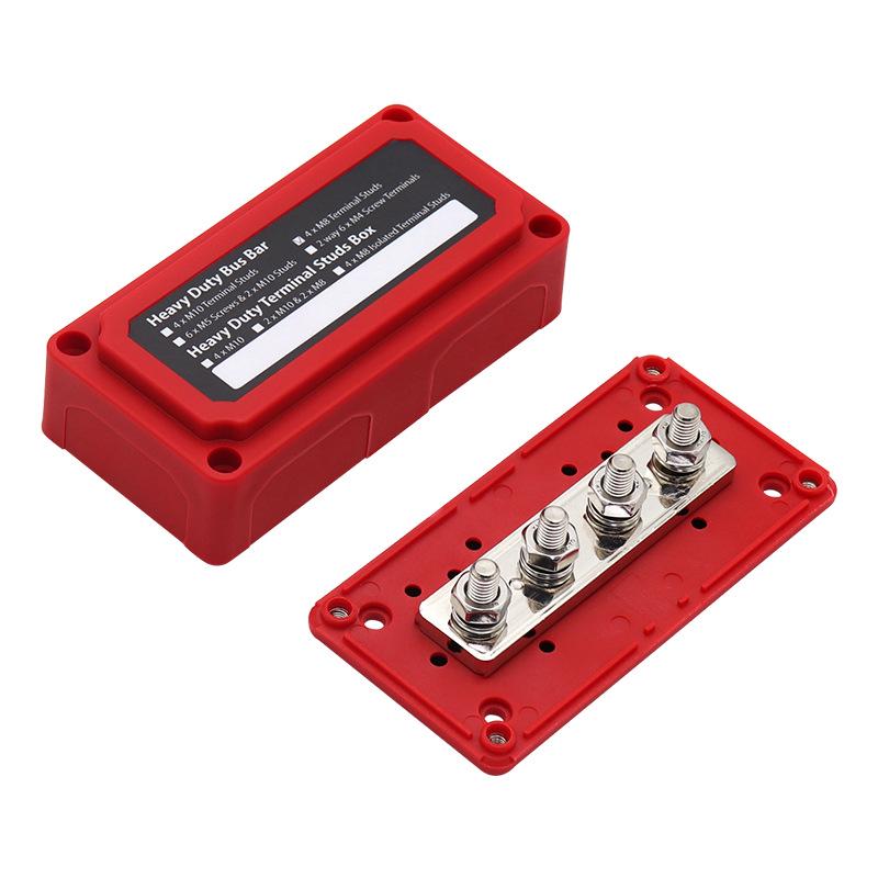 RV Yacht M10 4-Way Red Shell Busbar 300A 48V Copper Terminal
RV Yacht M10 4-Way Red Shell Busbar 300A 48V Copper Terminal