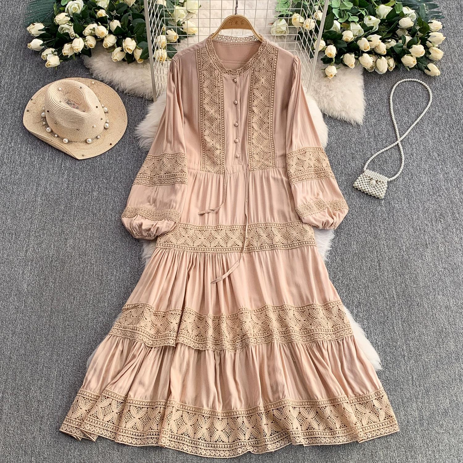 Lace Patchwork Round Neck Long Sleeved Dress for Women In Spring Autumn Buttoned Drawstring Waist Cinching Slimming Cake Women Dress One size світло-коричневого кольору
Lace Patchwork Round Neck Long Sleeved Dress for Women In Spring Autumn Buttoned Drawstring Waist Cinching Slimming Cake Women Dress One size світло-коричневого кольору
