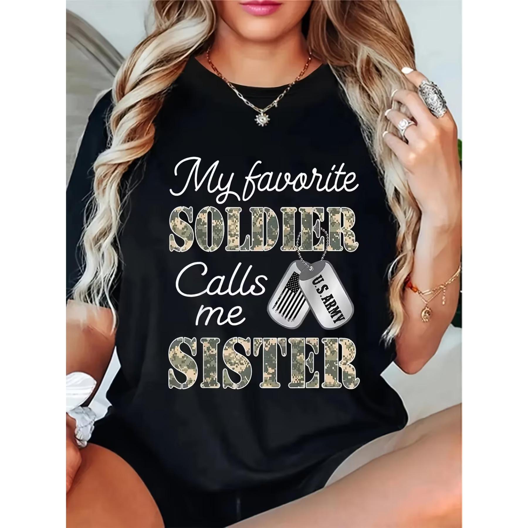 My Favorite SOLDIER Calls Me SISTER Graphic T-Shirt - Casual Black Tee with Camouflage Text and U S Army Dog Tags for Military Families XXL чорний
My Favorite SOLDIER Calls Me SISTER Graphic T-Shirt - Casual Black Tee with Camouflage Text and U S Army Dog Tags for Military Families XXL чорний