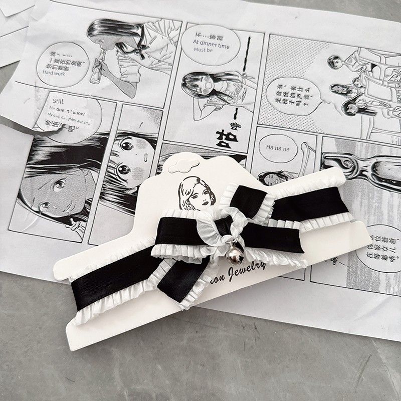 Котенок в японском стиле Милый Молодой Взрослый Подвеска Колокольчик Ошейник Чокер Женский Нашейное Украшение Лоли Ключичная Цепочка Шейные Аксессуары 7 Black. M