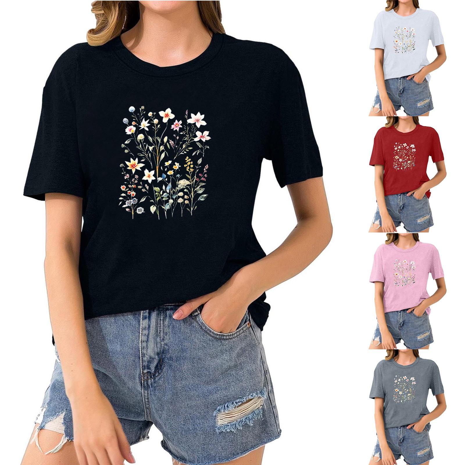 Женская футболка с цветочным принтом и круглым вырезом с короткими рукавами Топ на каждый день
Женская футболка с цветочным принтом и круглым вырезом с короткими рукавами Топ на каждый день