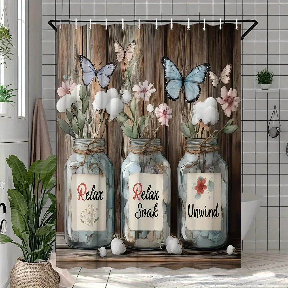 Vintage Floral Shower Curtain - Rustic Planks & Butterflies Farmhouse Design, Machine Washable,Polyester Fabric For Home & Hotel W60H190(CM)-1 Pcs
Vintage Floral Shower Curtain - Rustic Planks & Butterflies Farmhouse Design, Machine Washable,Polyester Fabric For Home & Hotel W60H190(CM)-1 Pcs