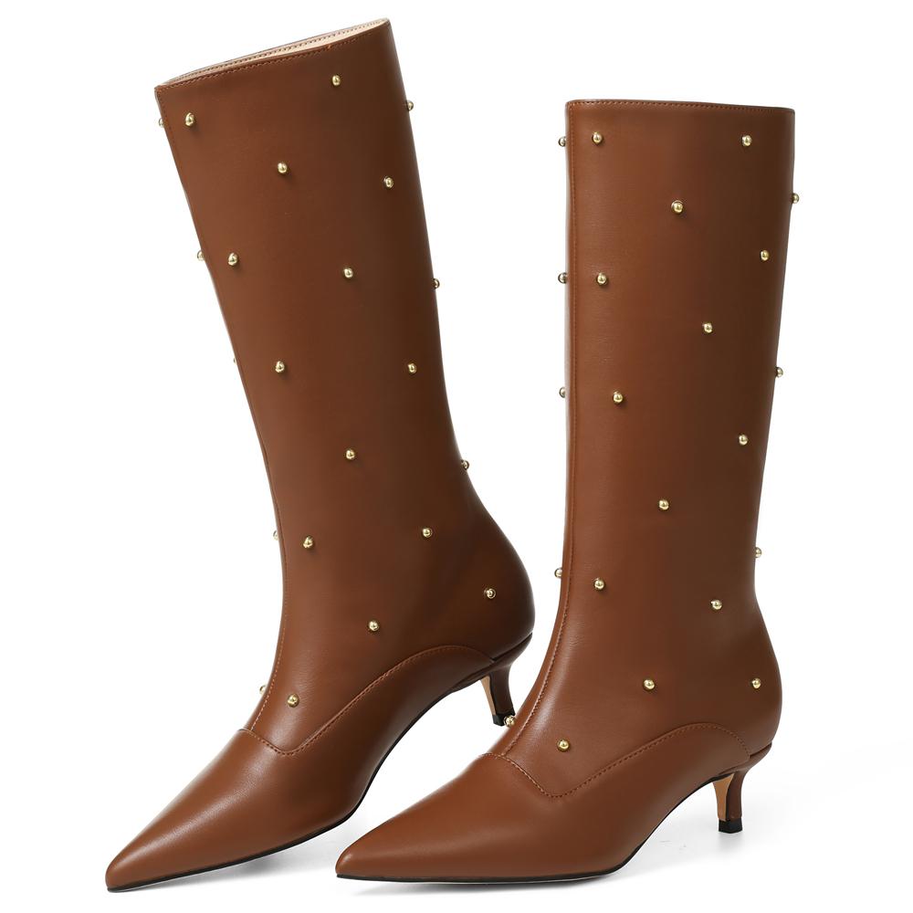 Fashion Women Mid Calf Point Toe Kitten Med Heels Rivet Metal Decor Wide Trend Designer Ins Sh for Adult Women 40
Fashion Women Mid Calf Point Toe Kitten Med Heels Rivet Metal Decor Wide Trend Designer Ins Sh for Adult Women 40