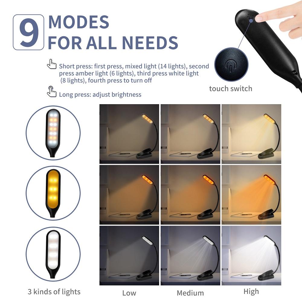 14 LED Book Light USB Rechargeable Reading Light 3-Level Warm Cool White Daylight Portable Flexible Easy Clip Night Reading Lamp
14 LED Book Light USB Rechargeable Reading Light 3-Level Warm Cool White Daylight Portable Flexible Easy Clip Night Reading Lamp