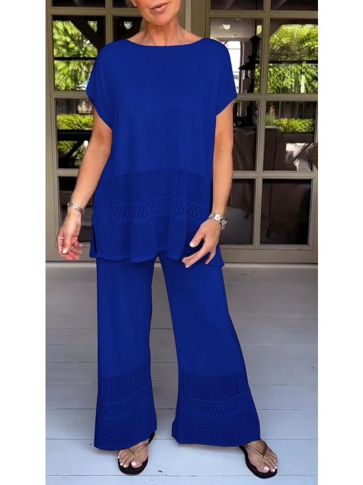 Openwork Trim Short Sleeve Top and Wide Leg Pants Two Piece Set in Multi Colors 5XL
Openwork Trim Short Sleeve Top and Wide Leg Pants Two Piece Set in Multi Colors 5XL