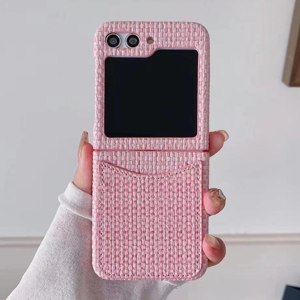 For Samsung Galaxy Z Flip5 5G Case Woven Texture Leather+PC Phone Cover with Card Slot Pink
For Samsung Galaxy Z Flip5 5G Case Woven Texture Leather+PC Phone Cover with Card Slot Pink