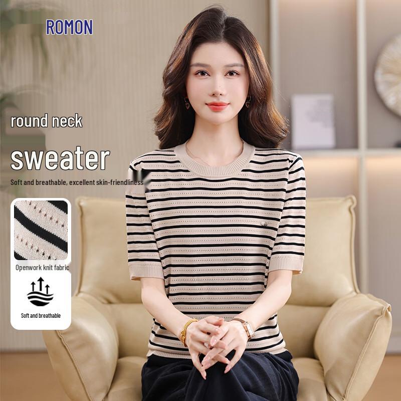 ROMON Women s Striped Hollow-Out Knit Half Sleeve Top M
ROMON Women s Striped Hollow-Out Knit Half Sleeve Top M