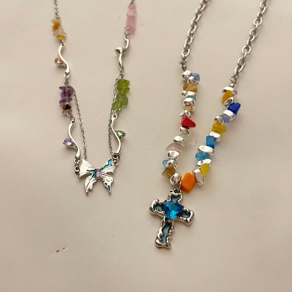 Irregular Beads Blue Cross Pendant Necklace Korean Style Clavicle Chain Butterfly Necklace Party
Irregular Beads Blue Cross Pendant Necklace Korean Style Clavicle Chain Butterfly Necklace Party