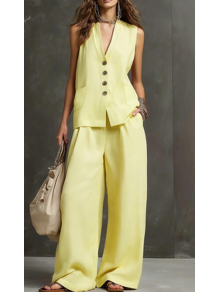 Womens Pink Sleeveless Vest Top and Wide Leg Pants Set 3XL світло-жовтого кольору
Womens Pink Sleeveless Vest Top and Wide Leg Pants Set 3XL світло-жовтого кольору