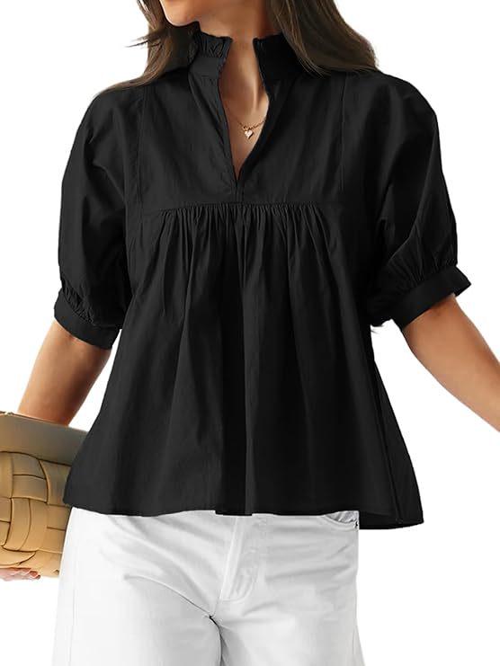 2025 V-neck Women s Loose Lantern Sleeve Solid Color Casual Pleated Shirt - European & American Commuting Style L
2025 V-neck Women s Loose Lantern Sleeve Solid Color Casual Pleated Shirt - European & American Commuting Style L