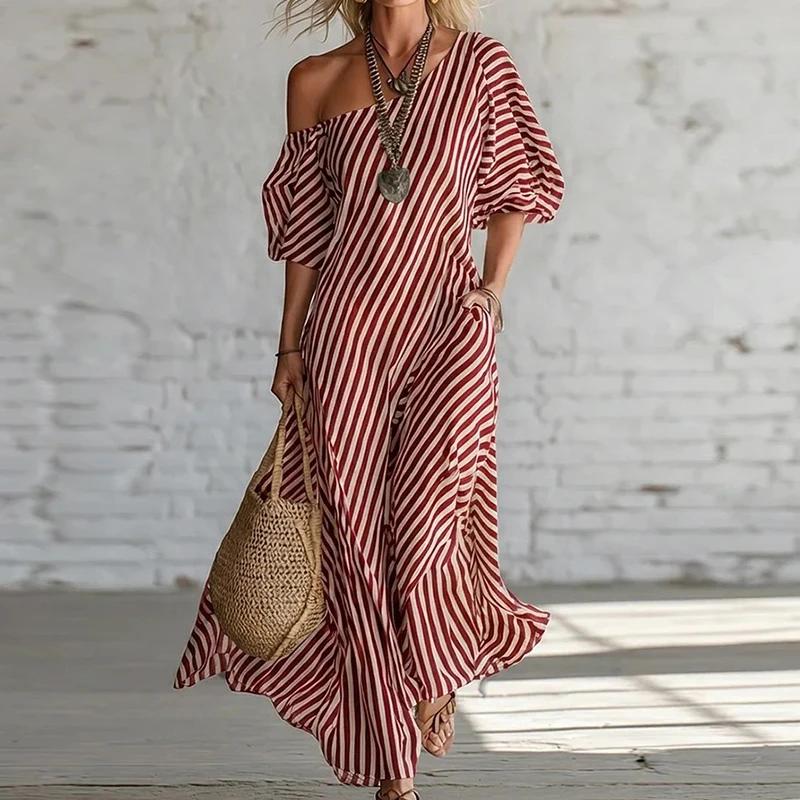 Spring Skew Collar Striped Print Long Dress Woman Sexy One Shoulder Puff Sleeve Party Dress Summer Pocket Boho Maxi Dresses S червоний
Spring Skew Collar Striped Print Long Dress Woman Sexy One Shoulder Puff Sleeve Party Dress Summer Pocket Boho Maxi Dresses S червоний
