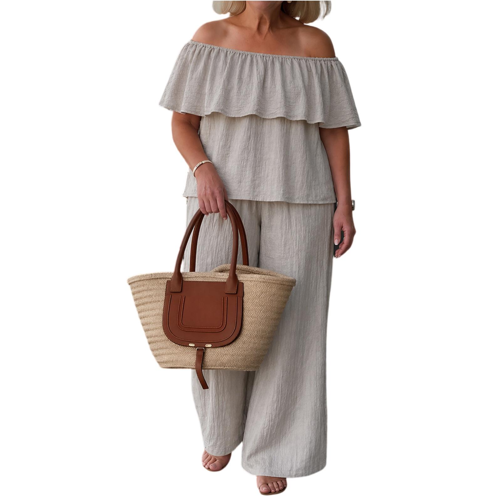 Women Off Shoulder Ruffle Top Two Piece Set Loose Fit Wide Leg Pants Casual Summer Outfit Vacation Beachwear M
Women Off Shoulder Ruffle Top Two Piece Set Loose Fit Wide Leg Pants Casual Summer Outfit Vacation Beachwear M