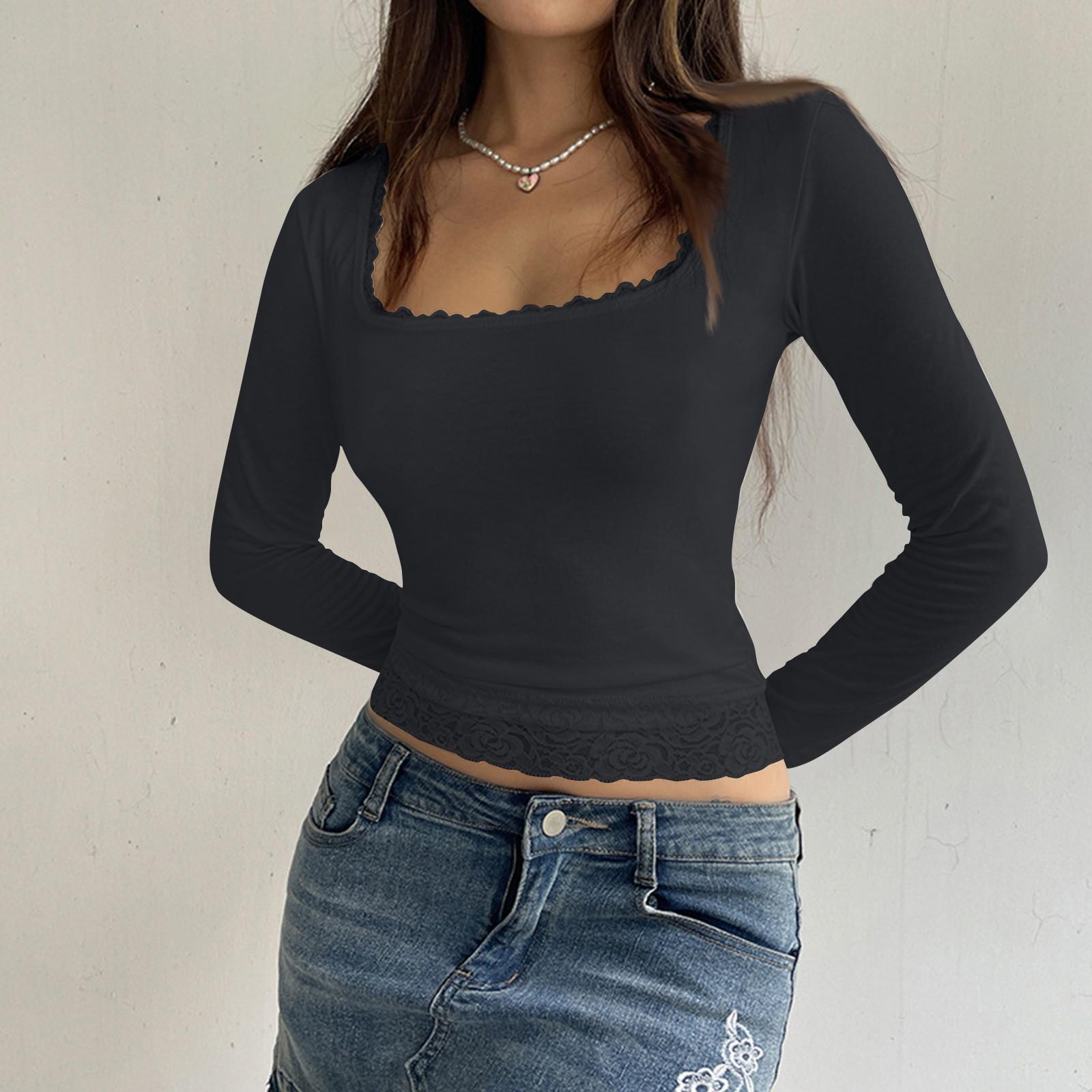 Женская хлопковая футболка с длинным рукавом, кружевной вставкой и открытым животом, с квадратным вырезом M чёрный
Женская хлопковая футболка с длинным рукавом, кружевной вставкой и открытым животом, с квадратным вырезом M чёрный