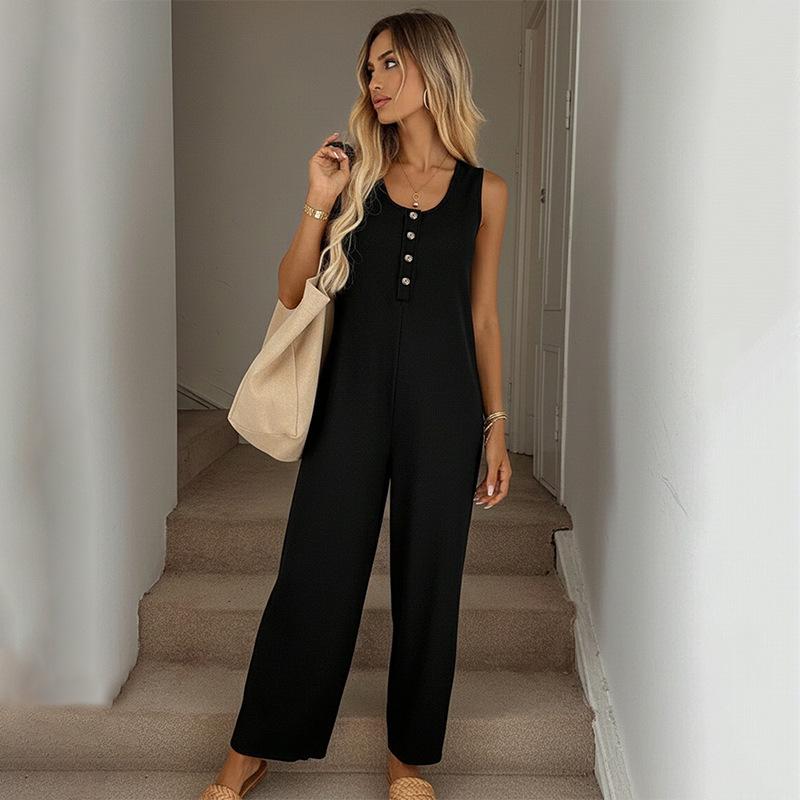 Women s sleeveless square-neck jumpsuit with wide-leg pockets, casual summer outfit S чёрный
Women s sleeveless square-neck jumpsuit with wide-leg pockets, casual summer outfit S чёрный