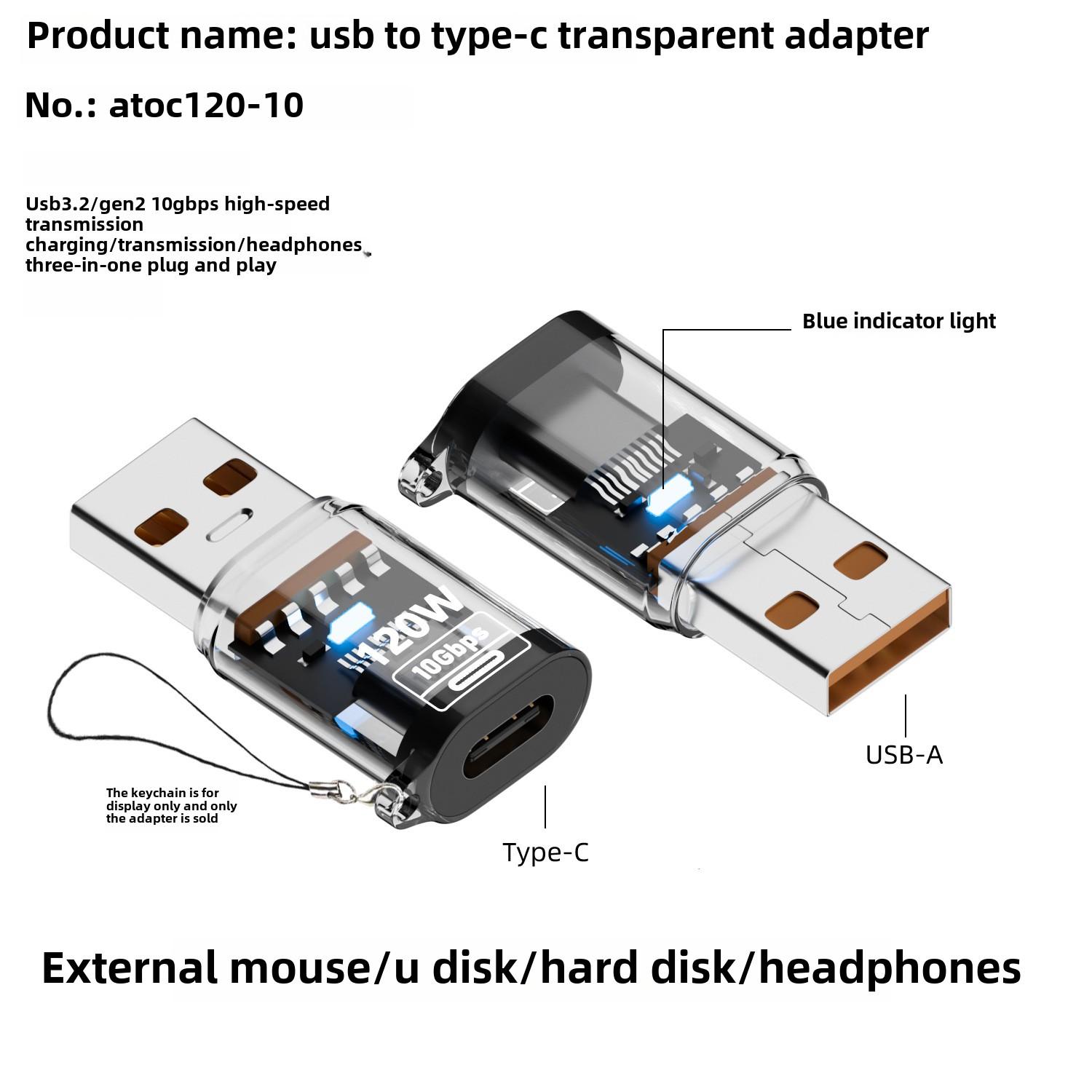 USB3.2 OTG USB To Type C Adapter 120W Fast Charging USB Male To USB C Female Converter 10Gbps High-speed Data Transfer прозорий
USB3.2 OTG USB To Type C Adapter 120W Fast Charging USB Male To USB C Female Converter 10Gbps High-speed Data Transfer прозорий