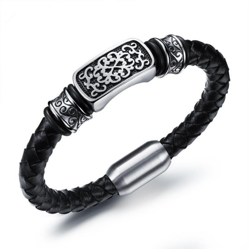 New Fashionable Personalized Trendy Casting Retro Pattern Splicing Braided Leather Rope Magnetic Buckle Bracelet Mens Jewelry
New Fashionable Personalized Trendy Casting Retro Pattern Splicing Braided Leather Rope Magnetic Buckle Bracelet Mens Jewelry