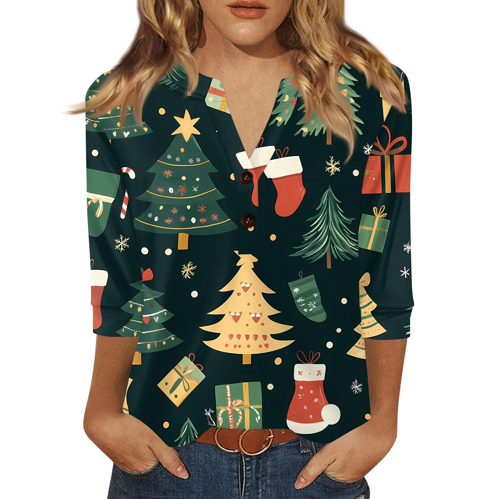 Женская футболка с рождественским принтом, на пуговицах, рукав 3/4, повседневная, выходного дня, модная, базовая, с V-образным вырезом, стандартный топ XXL
Женская футболка с рождественским принтом, на пуговицах, рукав 3/4, повседневная, выходного дня, модная, базовая, с V-образным вырезом, стандартный топ XXL