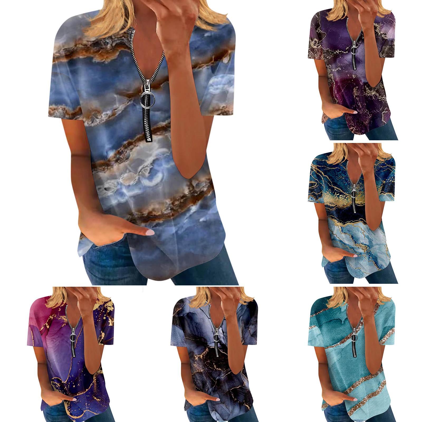 (Куниде) Женская летняя футболка с коротким рукавом и v-образным вырезом с принтом и короткими рукавами 
(Куниде) Женская летняя футболка с коротким рукавом и v-образным вырезом с принтом и короткими рукавами