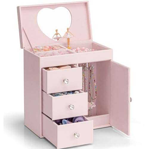 Vlando Musical Jewelry Box with Mirror, Large Capacity, 3-Drawer, Perfect Gift for Daughter, Perfect for Ballet Recitals, Popular Gift for Girls Ages
Vlando Musical Jewelry Box with Mirror, Large Capacity, 3-Drawer, Perfect Gift for Daughter, Perfect for Ballet Recitals, Popular Gift for Girls Ages
