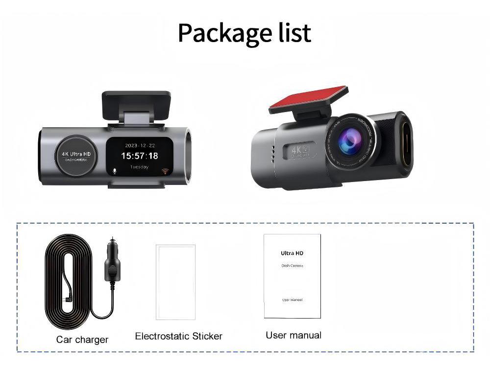 4K Dual Lens Dash Cam with WiFi, Ultra-Wide Angle, Night Vision, and Parking Monitor
4K Dual Lens Dash Cam with WiFi, Ultra-Wide Angle, Night Vision, and Parking Monitor