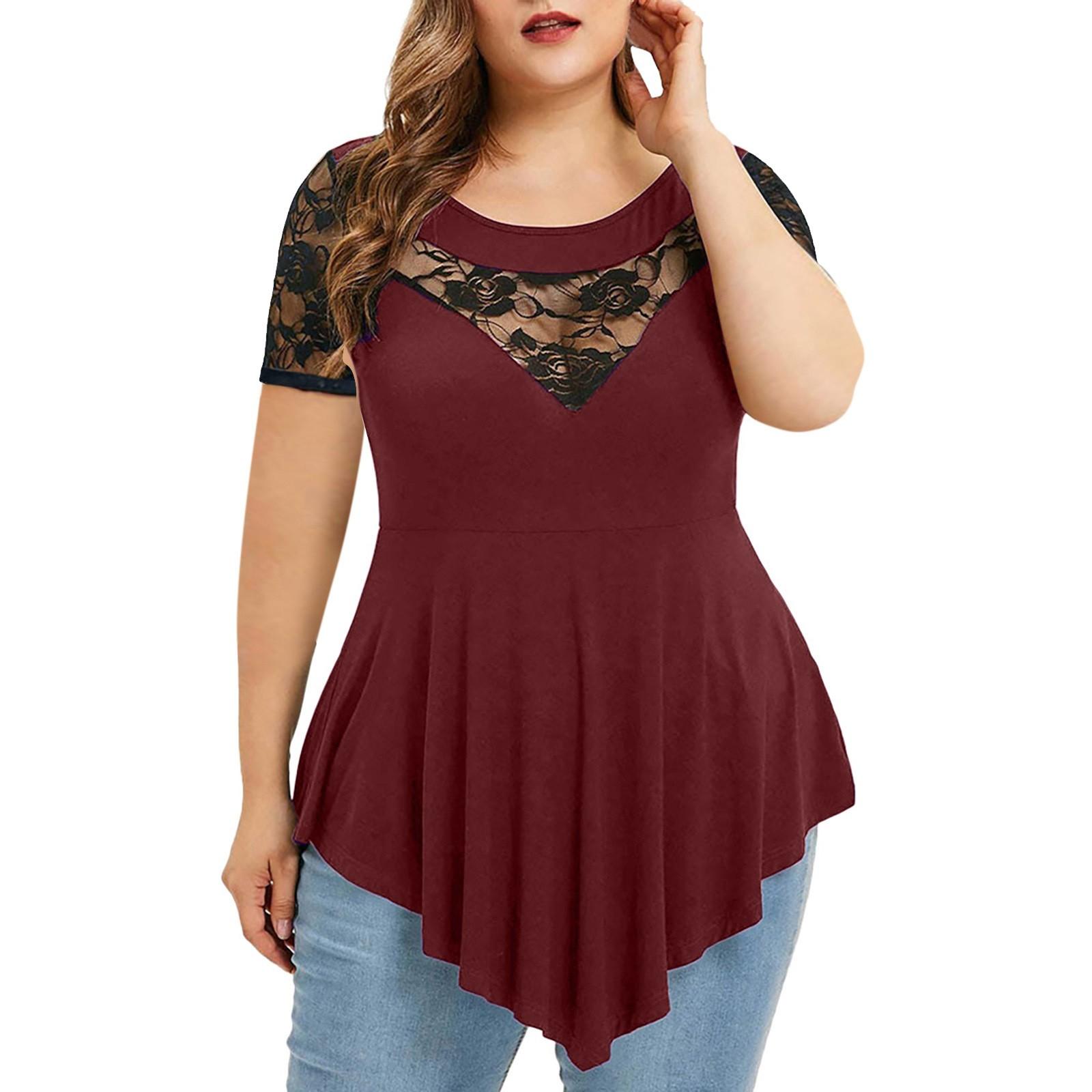 Plus Size Women Floral Lace Asymmetric Three Quarter Tops Blouse XL винний
Plus Size Women Floral Lace Asymmetric Three Quarter Tops Blouse XL винний