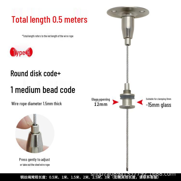 Steel Wire Rope Hanger with Glass Clip and Middle Bead for Acrylic Display Signs
Steel Wire Rope Hanger with Glass Clip and Middle Bead for Acrylic Display Signs