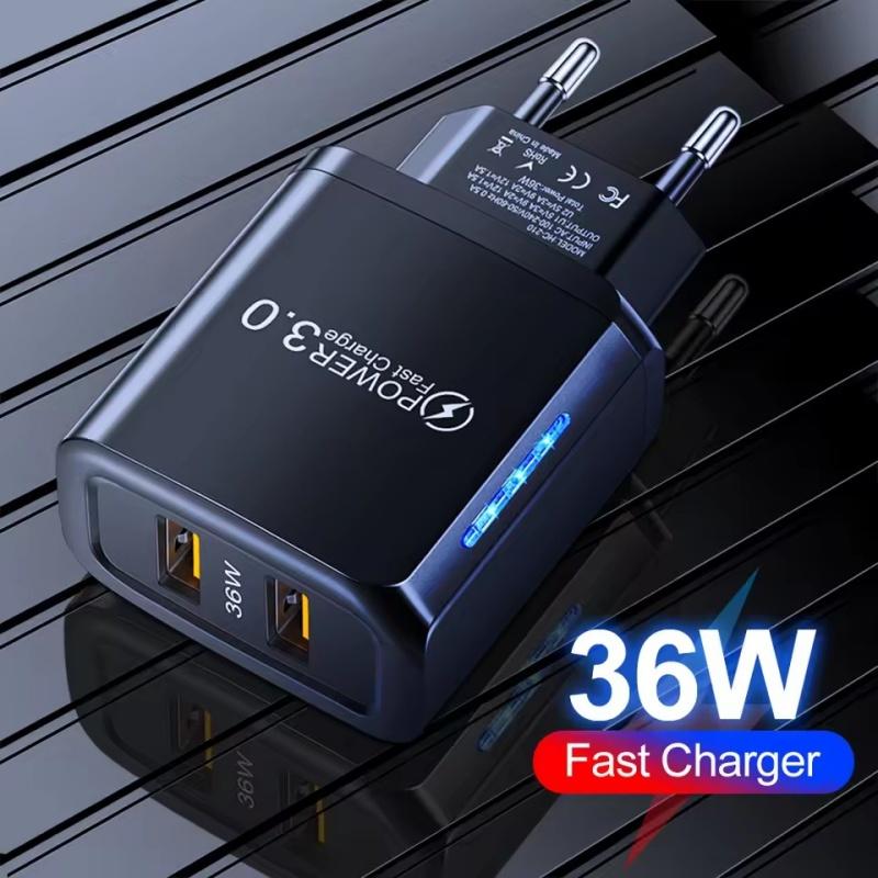 2 Ports 36W USB Mobile Phone Charger Quick 3.0 Wall Fast Charging Adapter For iPhone Xiaomi Samsung Huawei EU Plug чорний
2 Ports 36W USB Mobile Phone Charger Quick 3.0 Wall Fast Charging Adapter For iPhone Xiaomi Samsung Huawei EU Plug чорний