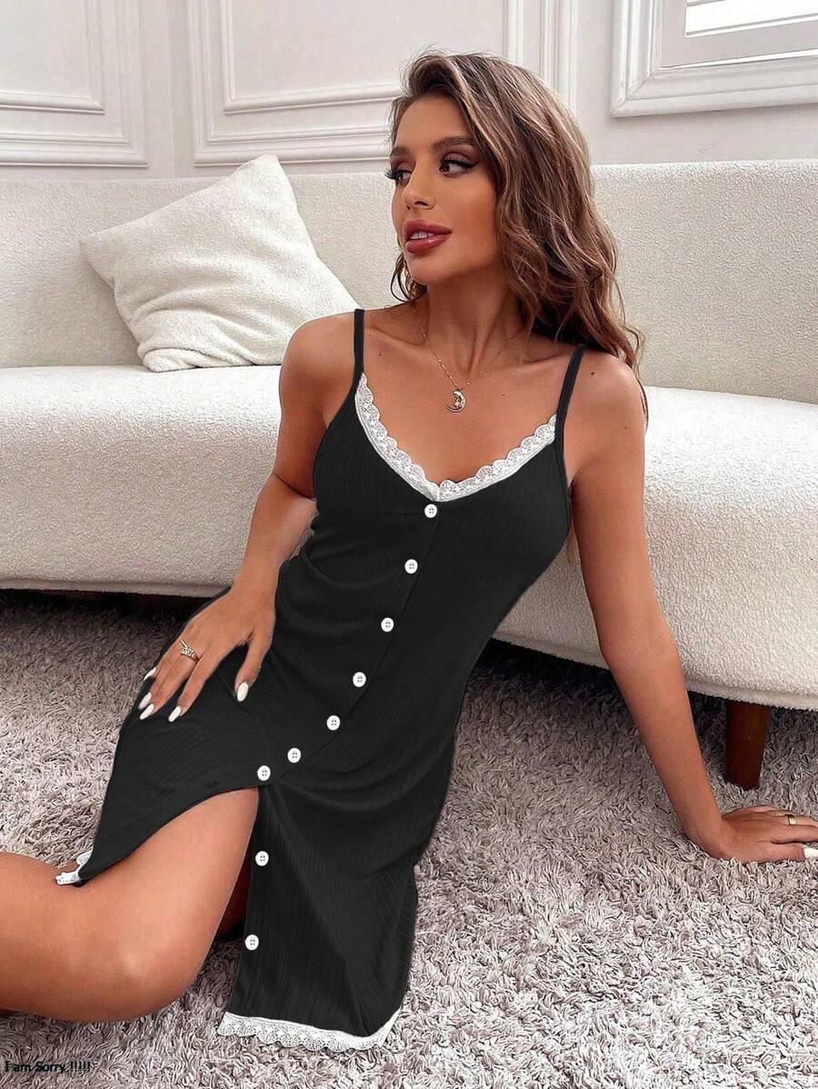 Женская кружевная отделка, пуговицы, сексуальная комбинация, пижама - европейская и американская летняя одежда, повседневное домашнее платье M чёрный
Женская кружевная отделка, пуговицы, сексуальная комбинация, пижама - европейская и американская летняя одежда, повседневное домашнее платье M чёрный