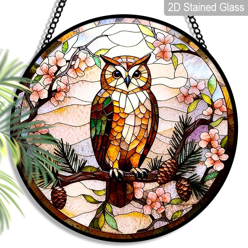 2D Flat Stained Glass Owl Window Decoration, 7.87inches Owl Pine Tree Peach Blossom Design Colored Glass Plate with Chain, Charming Spring Summer Sun 7.87inch
2D Flat Stained Glass Owl Window Decoration, 7.87inches Owl Pine Tree Peach Blossom Design Colored Glass Plate with Chain, Charming Spring Summer Sun 7.87inch