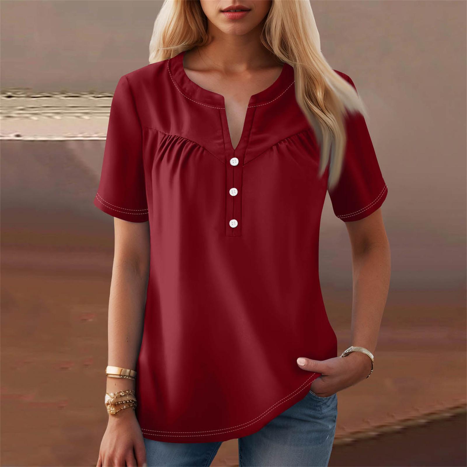 Женская повседневная футболка с v-образным вырезом и коротким рукавом с цветочным принтом и декоративными пуговицами, топ S винный
Женская повседневная футболка с v-образным вырезом и коротким рукавом с цветочным принтом и декоративными пуговицами, топ S винный