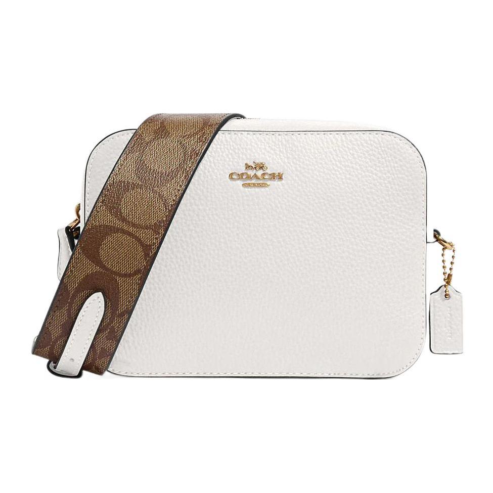 Новая кожаная сумка-камера COACH, сумка через плечо, маленькая женская сумка на плечо, белая и коричневая C8375-IMCHK 18.3*5.1*13.2CM