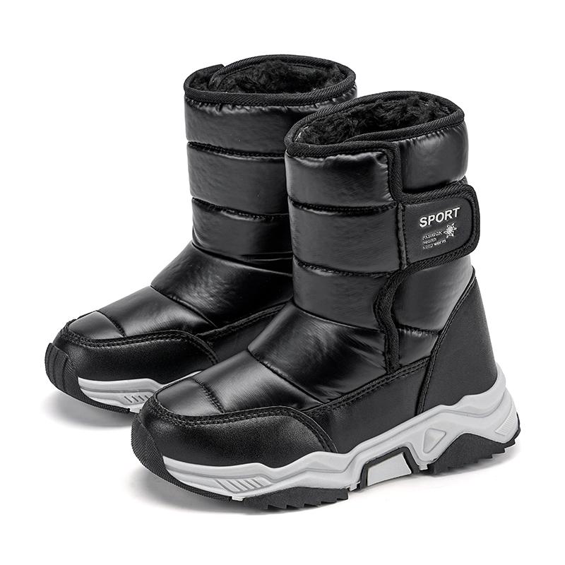 Новые детские зимние ботинки Высокие теплые хлопковые ботинки для детей мальчиков девочек Теплая плюшевая подкладка Ботильоны Нескользящие Водонепроницаемые 38