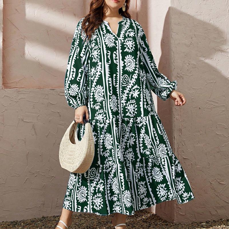 Весенне-осеннее женское платье больших размеров с принтом «Темперамент» с V-образным вырезом и длинными рукавами Длинное платье 4XL зелёный
Весенне-осеннее женское платье больших размеров с принтом «Темперамент» с V-образным вырезом и длинными рукавами Длинное платье 4XL зелёный