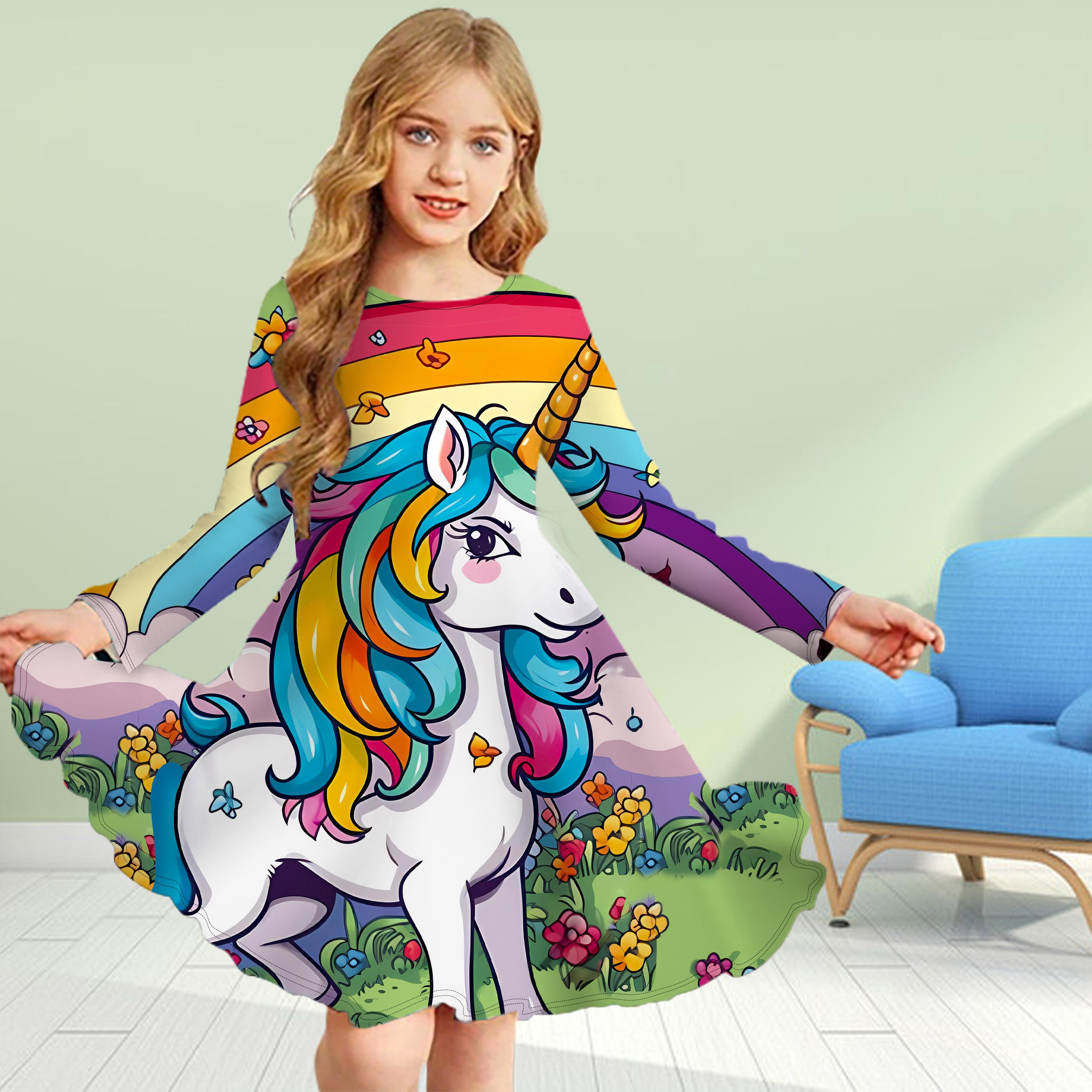 Повседневное платье для девочек с 3D-принтом, красивым радужным единорогом, круглым вырезом и длинными рукавами, детское платье принцессы 180 разноцветный
Повседневное платье для девочек с 3D-принтом, красивым радужным единорогом, круглым вырезом и длинными рукавами, детское платье принцессы 180 разноцветный