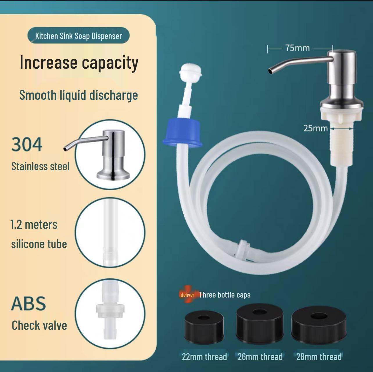 Кухонный дозатор для мыла из нержавеющей стали с силиконовой удлиненной трубкой и помповой головкой
Кухонный дозатор для мыла из нержавеющей стали с силиконовой удлиненной трубкой и помповой головкой