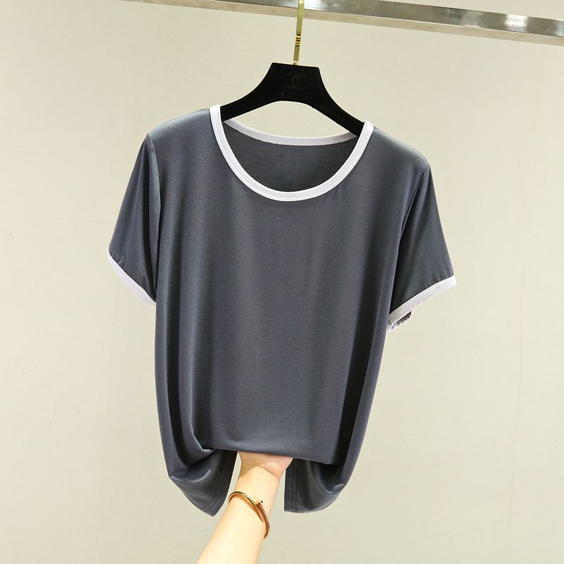 Modal round Neck T-shirt Summer Easiest for Match Thin Pure Color Short Sleeve Tops Female Plus Size Loose Slim Looking Casual Bottoming Shirt Iron Gray 2XL (70.00 kg-80.00 kg recommended
Modal round Neck T-shirt Summer Easiest for Match Thin Pure Color Short Sleeve Tops Female Plus Size Loose Slim Looking Casual Bottoming Shirt Iron Gray 2XL (70.00 kg-80.00 kg recommended