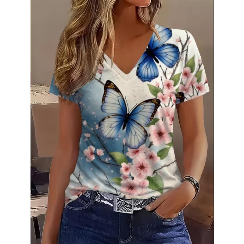 Ethereal watercolor butterfly and floral print women s V-neck long-sleeved T-shirt XL
Ethereal watercolor butterfly and floral print women s V-neck long-sleeved T-shirt XL