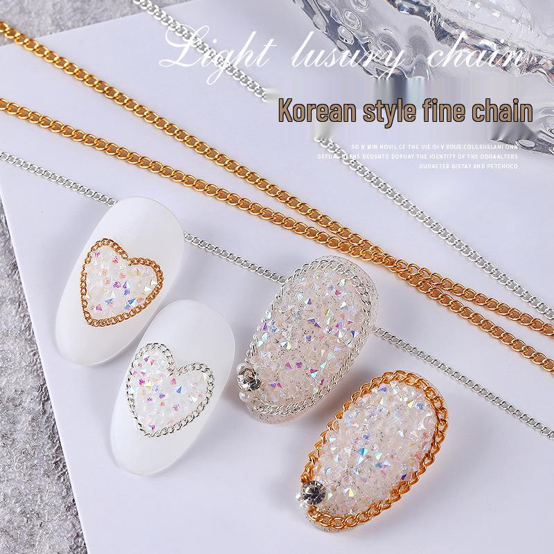 Ultra-Fine Gold and Silver Twisted Heart Nail Art Chains with Medium-Long Steel Ball Alloy Jewelry
Ultra-Fine Gold and Silver Twisted Heart Nail Art Chains with Medium-Long Steel Ball Alloy Jewelry