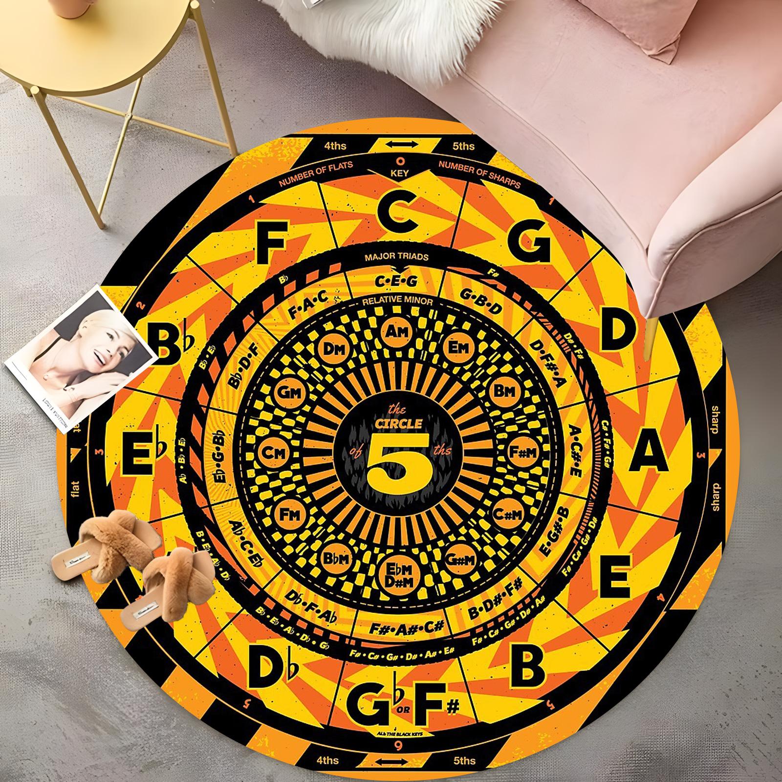Music Theory Round Rug - Circle of Fifths Design with C D E F G A B Notes, Non-Slip Yellow & Black Carpet, Piano Teacher Gift 60cm
Music Theory Round Rug - Circle of Fifths Design with C D E F G A B Notes, Non-Slip Yellow & Black Carpet, Piano Teacher Gift 60cm
