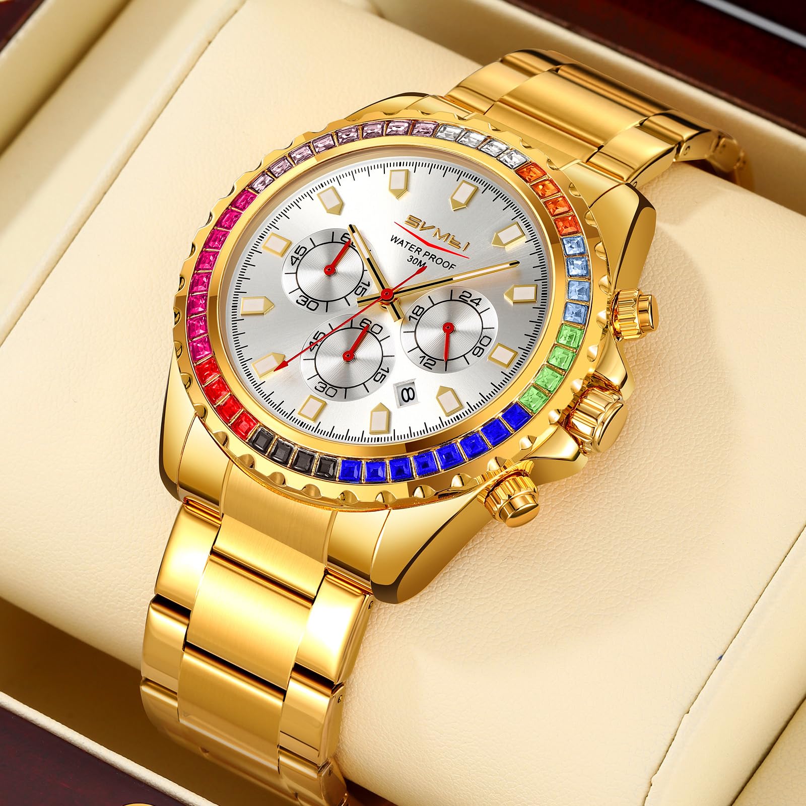 Men s Watches Luxury Colored Diamond Waterproof Six Pin Multifunctional Quartz Watch Man Golden Style 2025 New чорний/срібний
Men s Watches Luxury Colored Diamond Waterproof Six Pin Multifunctional Quartz Watch Man Golden Style 2025 New чорний/срібний