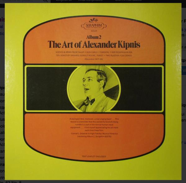 LP Record ALEXANDER KIPNIS The Art Of Alexander Kipnis Album 2 60124 Seraphim US Classical Used
LP Record ALEXANDER KIPNIS The Art Of Alexander Kipnis Album 2 60124 Seraphim US Classical Used