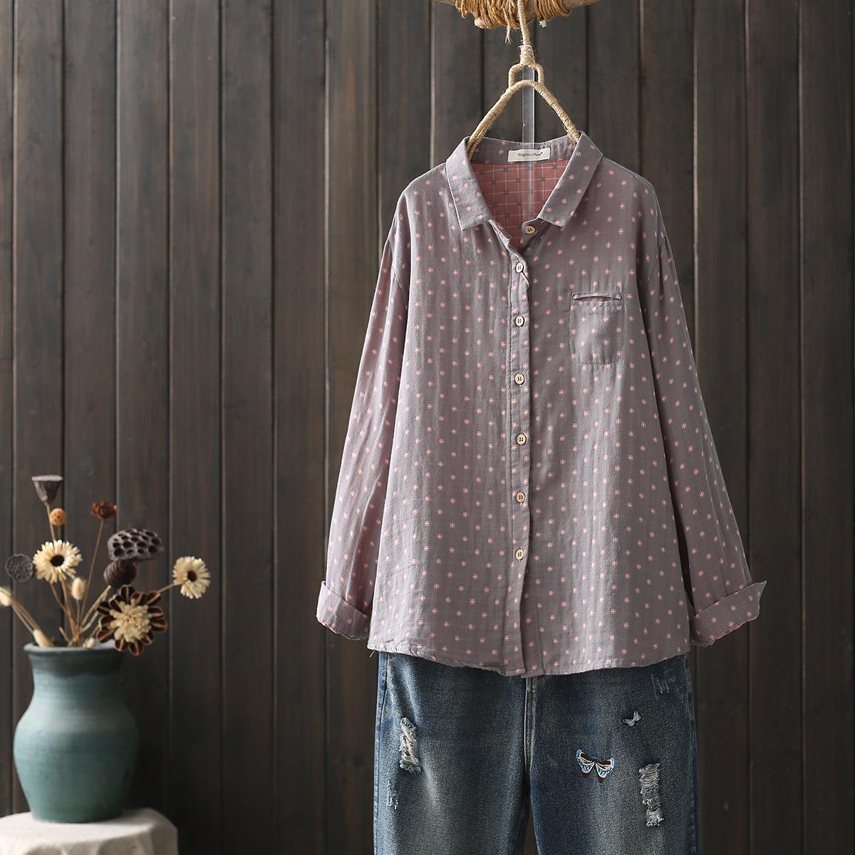 Autumn Two Layer Cotton Yarn White Shirts Women Dot Print Tops Long Sleeve Pocket Loose Casual Blouses Spring One size
Autumn Two Layer Cotton Yarn White Shirts Women Dot Print Tops Long Sleeve Pocket Loose Casual Blouses Spring One size