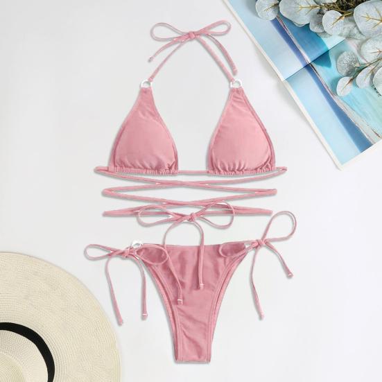 Buy Pcs Set Bikini Set Halter Neck Cross Strap Slim Fit Backless