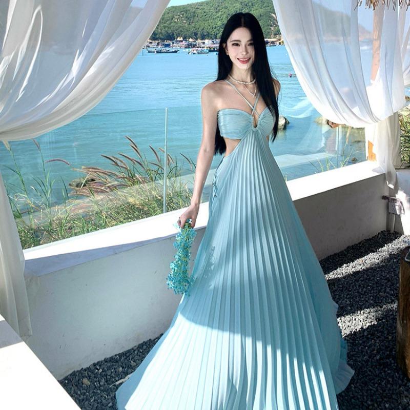 French Premium Light Blue Hollowed-out Waist Strap Neck Dress Sexy Pleated Seaside Vacation Dress Women s Summer S светло-синий
French Premium Light Blue Hollowed-out Waist Strap Neck Dress Sexy Pleated Seaside Vacation Dress Women s Summer S светло-синий