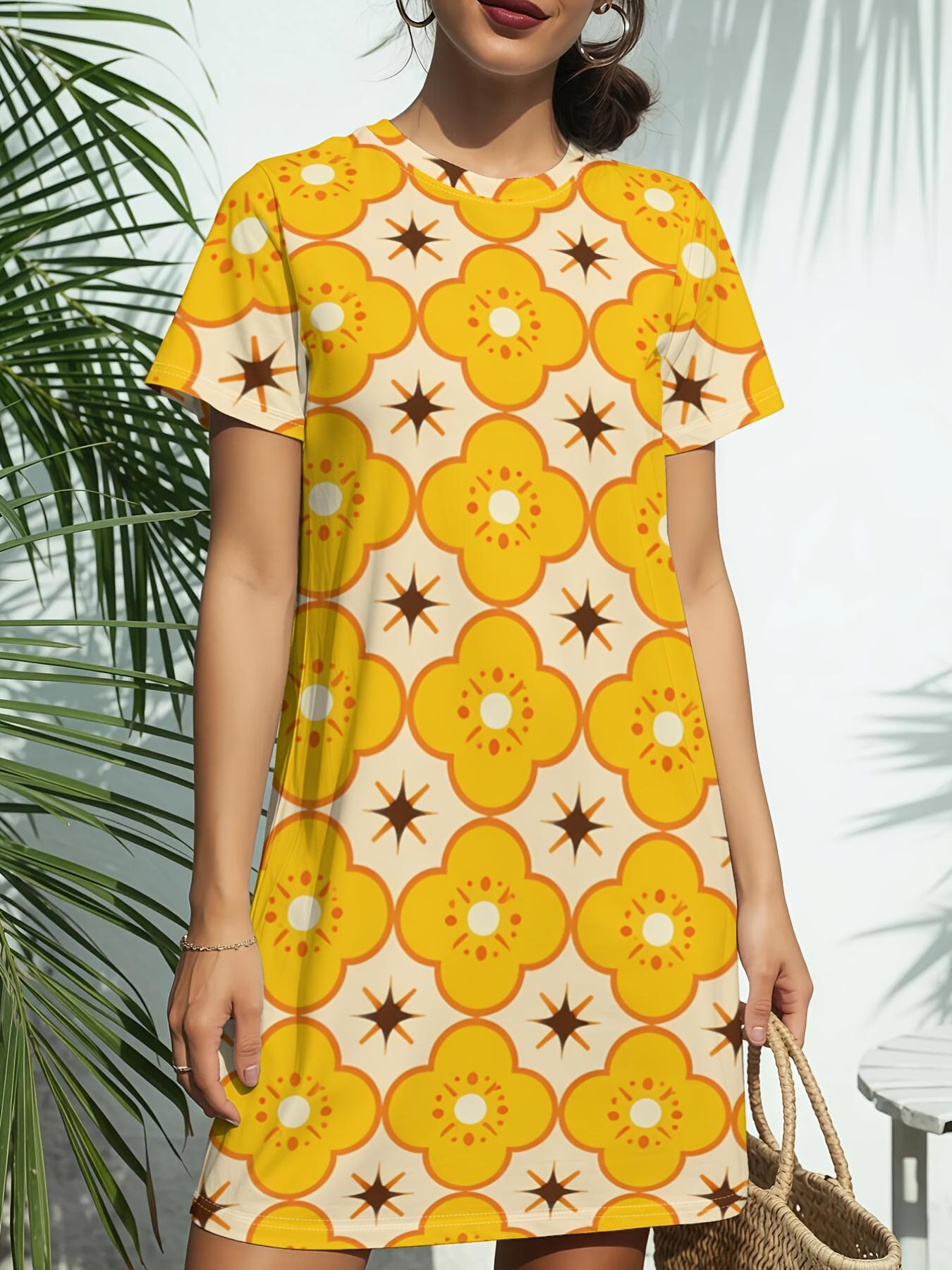 Yellow Dot Classic Print New Women S Round Neck Short Sleeve T-Shirt Dress. American Style Trendy Digital Printing. Casual And Versatile for Spring An M дубильна кора
Yellow Dot Classic Print New Women S Round Neck Short Sleeve T-Shirt Dress. American Style Trendy Digital Printing. Casual And Versatile for Spring An M дубильна кора