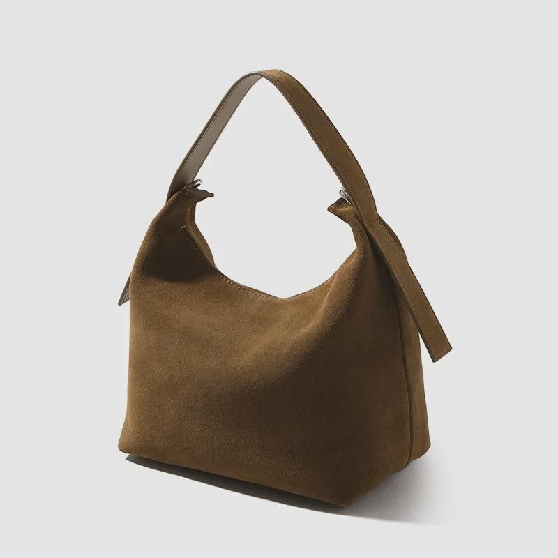 «Женская сумка из натуральной матовой коровьей кожи — ретро, нишевая, универсальная для осени/зимы» коричневый