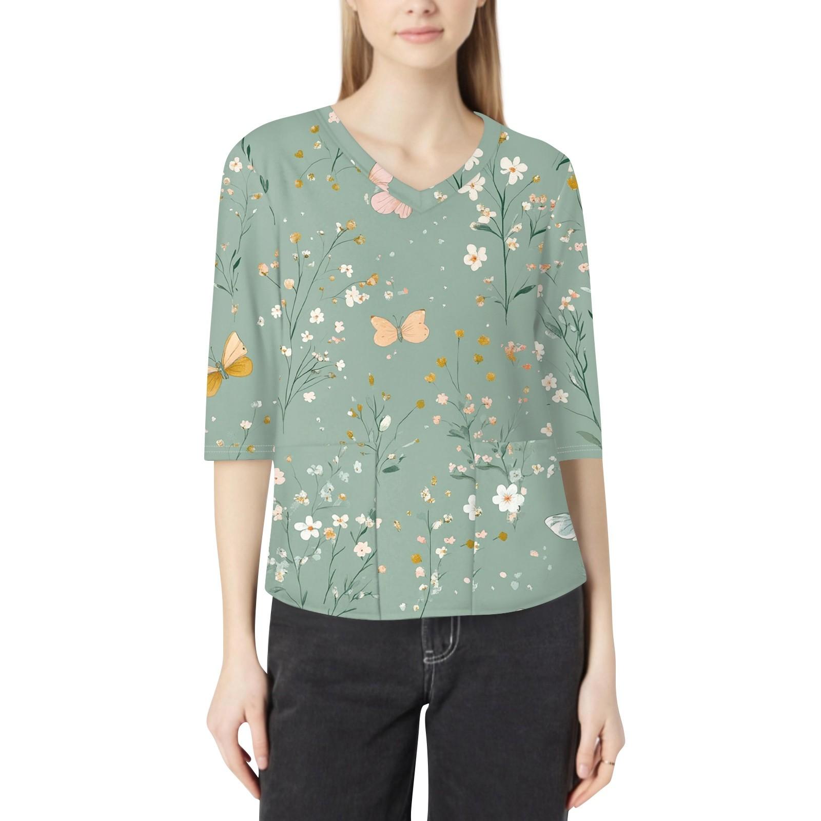Fashionable V-neck Women s 3/4 Sleeved Work Clothes Pocket Printed Loose Tops XXL
Fashionable V-neck Women s 3/4 Sleeved Work Clothes Pocket Printed Loose Tops XXL