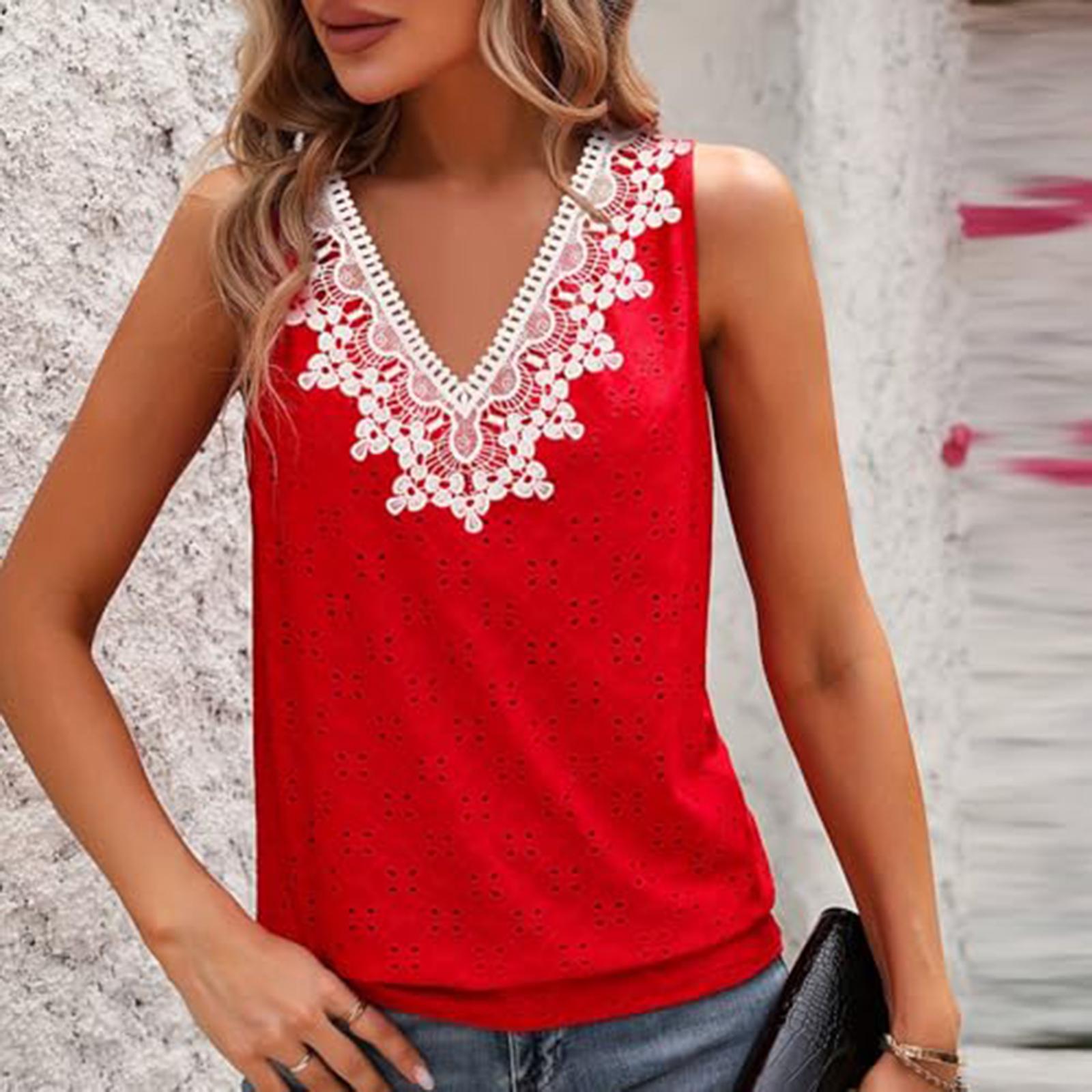 Sleeveless V Neck Top for Women with Floral Lace Trim Casual Loose Fit Tank Blouse Summer Lightweight Shirt M червоний
Sleeveless V Neck Top for Women with Floral Lace Trim Casual Loose Fit Tank Blouse Summer Lightweight Shirt M червоний