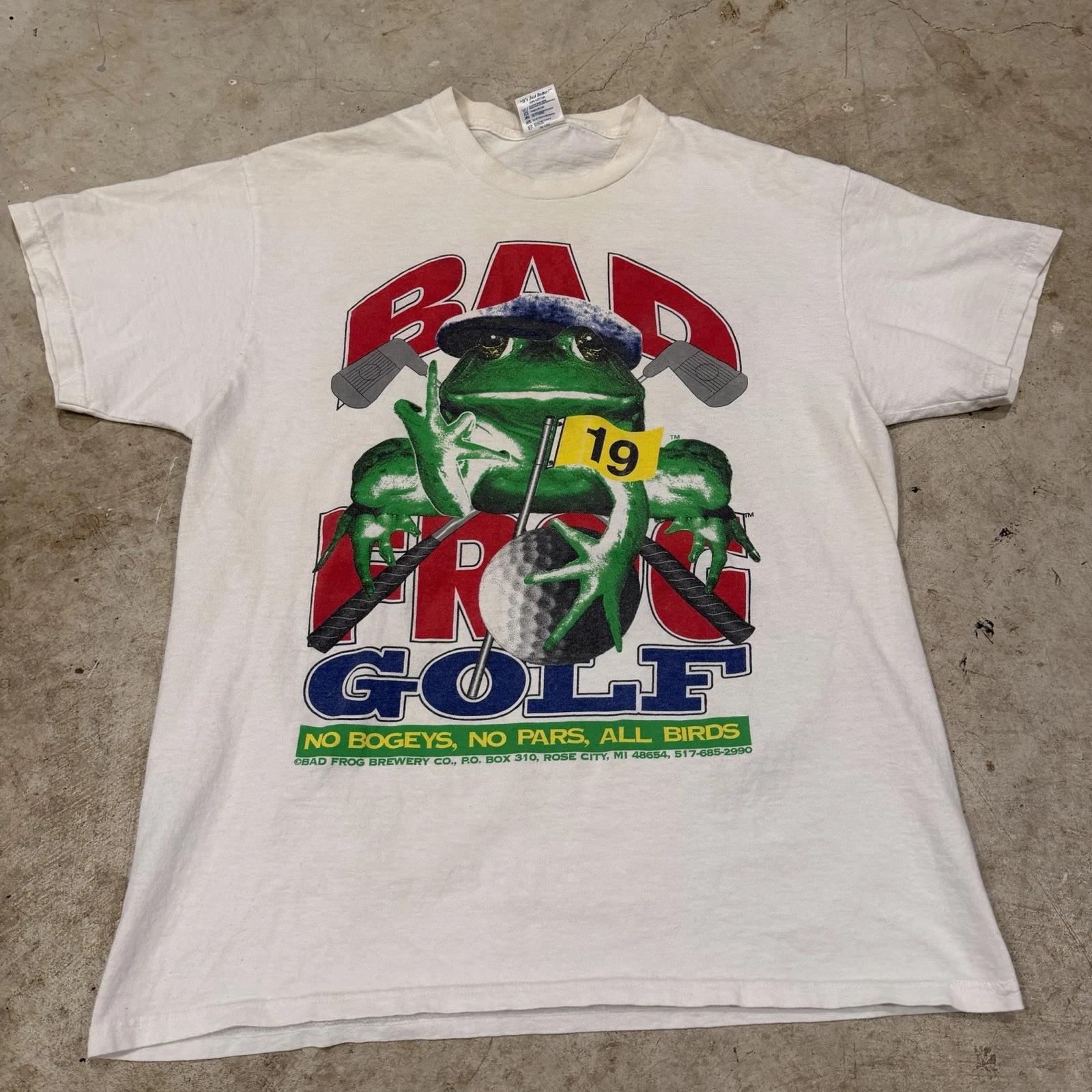 Vintage 90s Bad Frog Golf Middle Finger White T-T-Shirt Large Unisex Front Back 3XL
Vintage 90s Bad Frog Golf Middle Finger White T-T-Shirt Large Unisex Front Back 3XL
