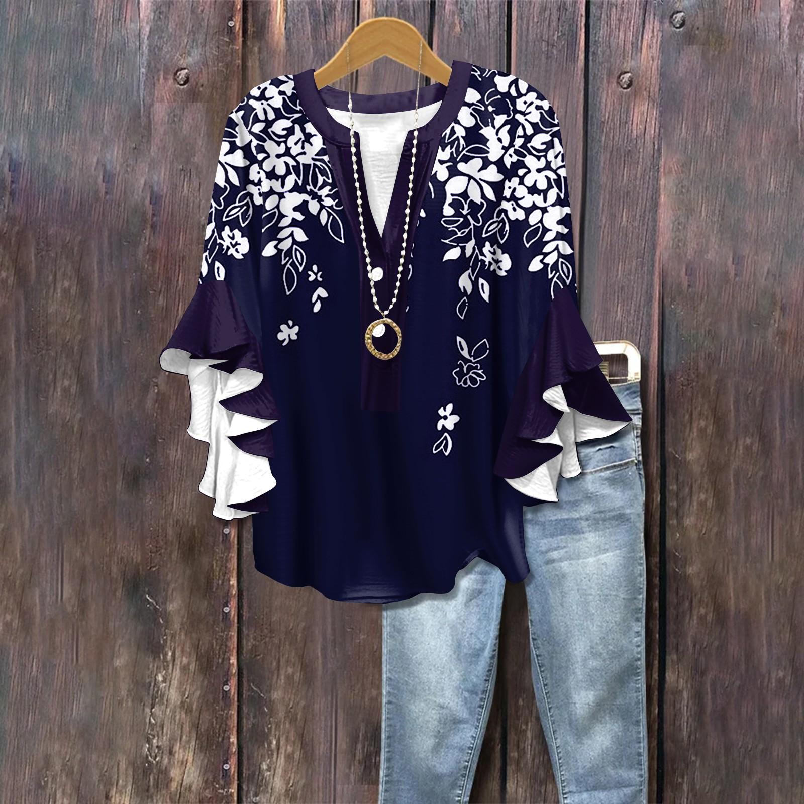 Summer Tops For Women Cute V Neck 3/4 Sleeve Blouses Floral Print Top Casual Shirts XL Темно-синій
Summer Tops For Women Cute V Neck 3/4 Sleeve Blouses Floral Print Top Casual Shirts XL Темно-синій